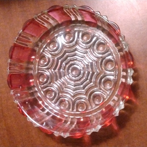 Vintage 1950 Clear Flash Cranberry Glass Cafe Style Fruit/Candy Bowl - Picture 3 of 4
